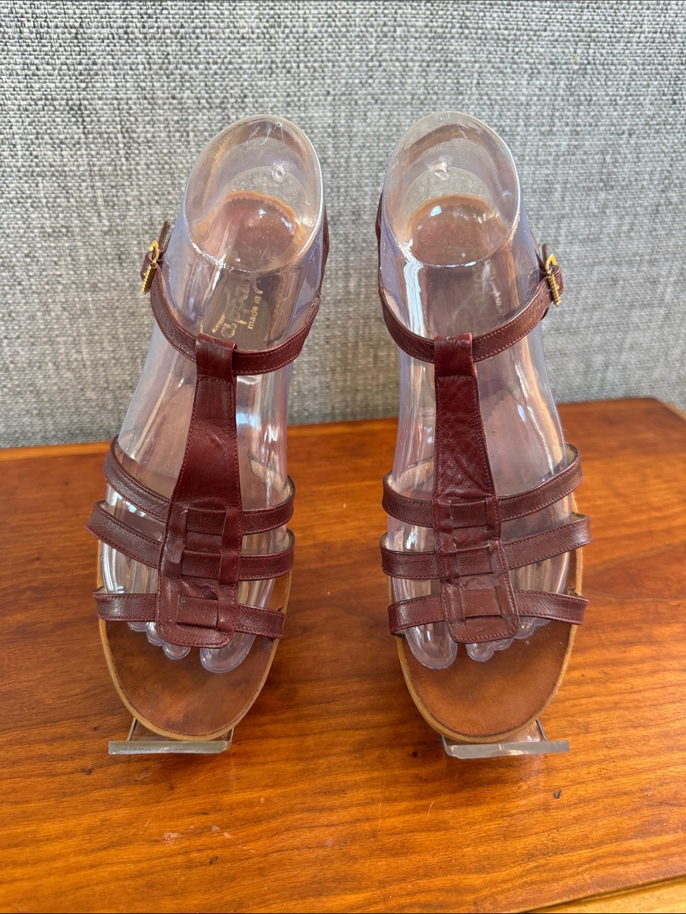 Vintage Pappagallo Burgundy Strappy T‑Bar Wedge Sandals Women’s Size 7.5 / 8